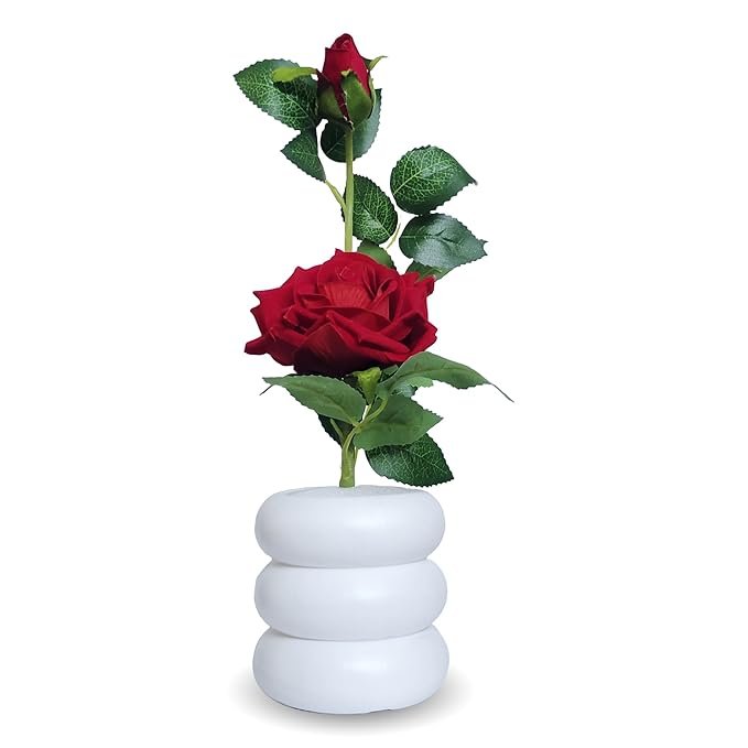Flora Planet Artificial Rose Flower in a Stylish Flower Pot, Perfect for Home Decor | Living Room Elegance, and Decorative Items for Home a Attractive Home Decor Items (Red)