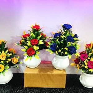 Artificial Flower| Faux Flower Plant for Home Office Decor | Tabletop and Desk Decoration | Artificial Flower for Balcony Decor [Multicolour, Set of 4 ] Plastic